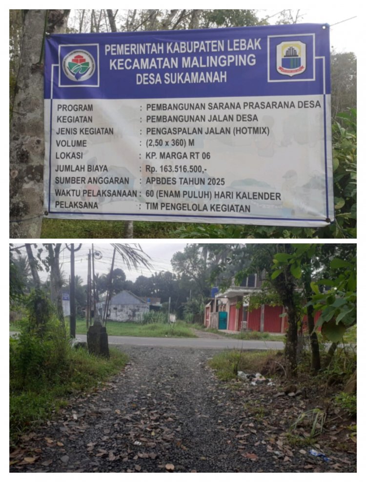 Pengerjaan Hotmix Jalan Desa Sukamanah Masih Menunggu Anggaran DD  Tahap II Turun