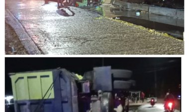 Kecelakaan Dumtruck Di Titik Lokasi Jembatan Ciara Desa Batu Goong Disinyalir Murni Karena Kelalaian Pengemudi.