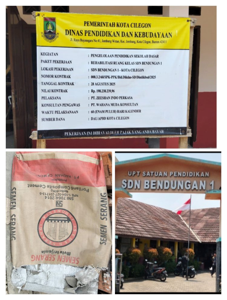Diduga Pihak Pelaksana Renovasi SDN 1 Bendungan Cilegon Alergi Wartawan Dan Dalam Pengerjaannya Menggunakan Material Berkualitas Rendah.
