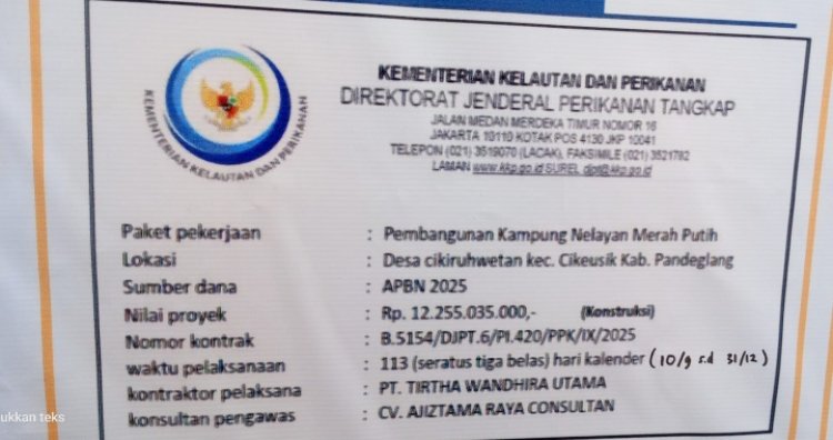 Dugaan Pekerjaan Kampung Nelayan Merah Putih Cikiruh Wetan Asjad --GWI Dan LIN Siap Dorong Kedinas