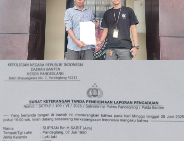 Advokat Moh. Supran, SH, Laporkan Aku Facebook Maya Septiani Ke Polres Pandeglang Terkait Dugaan Pencemaran Nama Baik