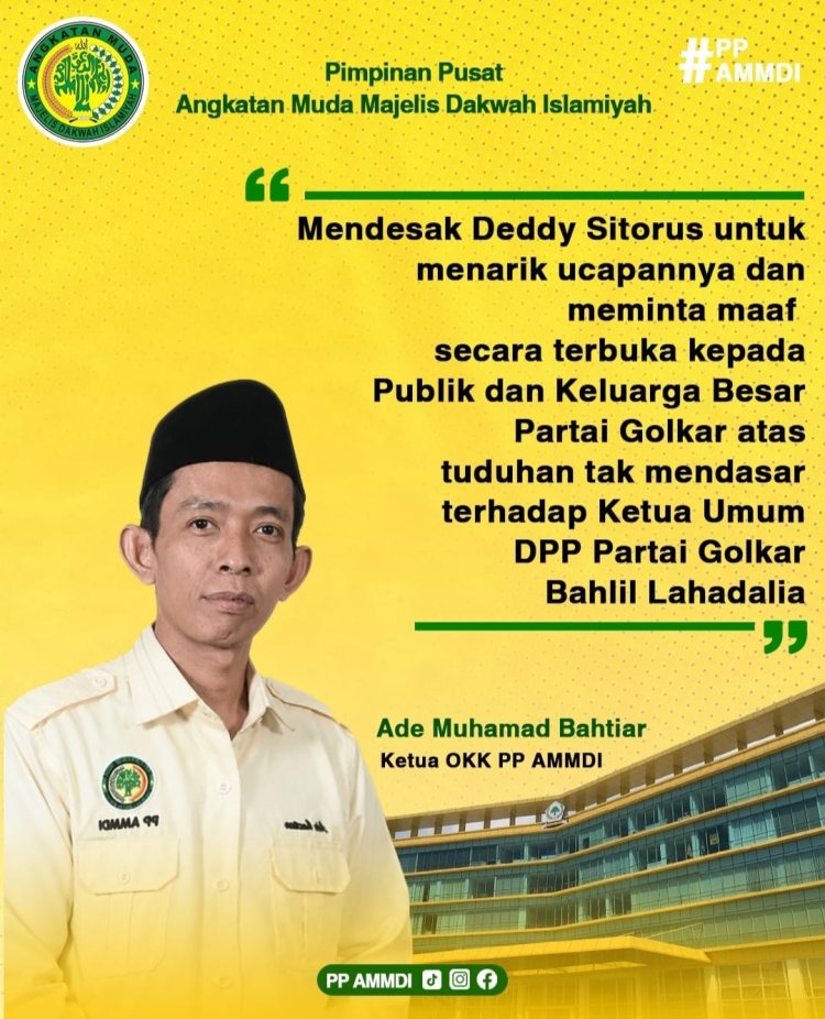 PP AMMDI menantang Deddy Sitorus untuk membuktikan ucapannya terkait tuduhan terhadap Ketua Umum Partai Golkar. Bahlil Lahadalia