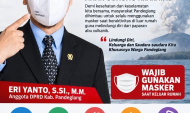 Waspada Abu Vulkanik Anak Krakatau, Fraksi Gerindra DPRD Pandeglang Eriyanto Ajak Warga Pandeglang Lindungi Diri dengan Masker