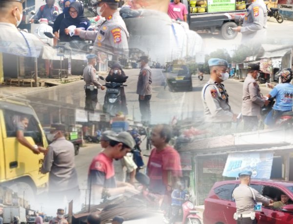 Polsek Bojong Bagikan Masker dan Sosialisasikan Dampak Erupsi Gunung Anak Krakatau kepada Masyarakat