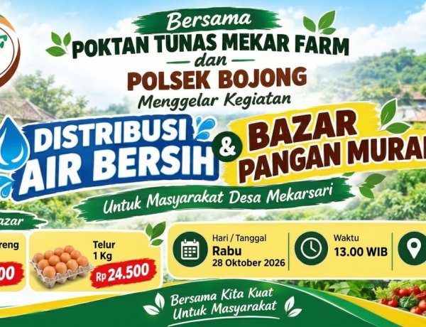 Polsek Bojong Bersama Poktan Tunas Mekar Farm Akan Gelar Distribusi Air Bersih dan Bazar Pangan Murah di Desa Mekarsari