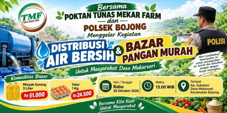 Polsek Bojong Bersama Poktan Tunas Mekar Farm Akan Gelar Distribusi Air Bersih dan Bazar Pangan Murah di Desa Mekarsari